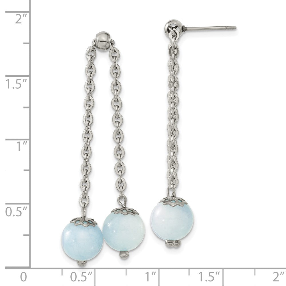 Stainless Steel Polished w/Blue Quartz Moveable Dangle Post Earrings