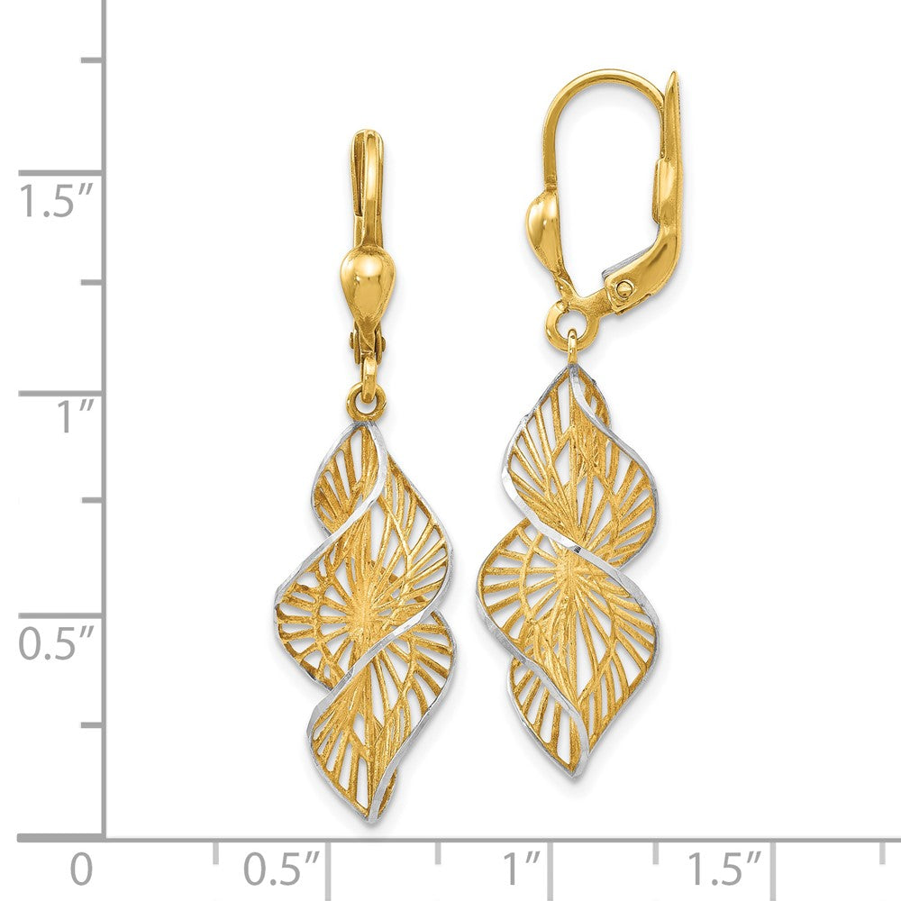 14K w/White Rhodium Textured and D/C Leverback Earrings