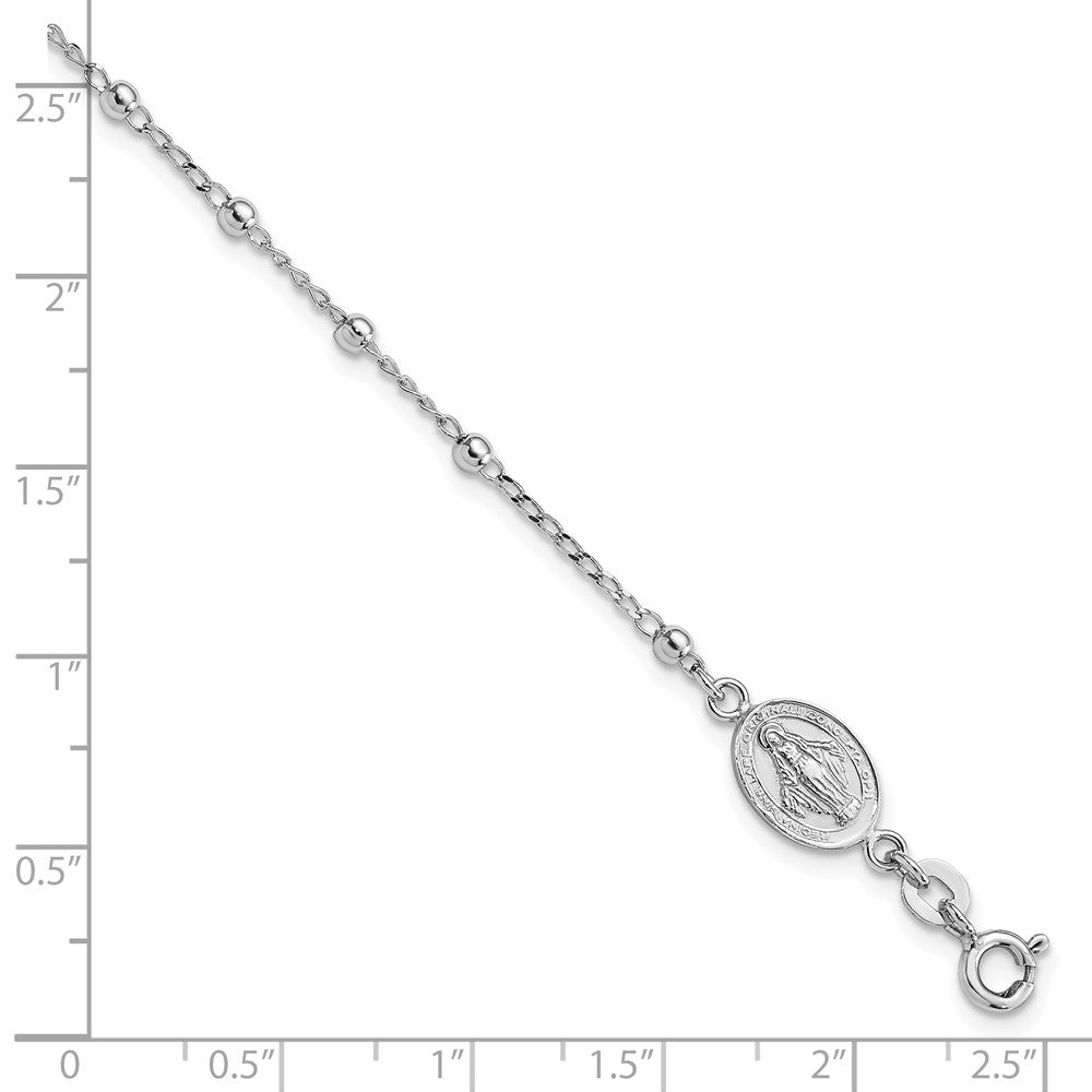 Sterling Silver Rhod-pltd Miraculous Medal/Cross w/1in ext. Bracelet 7 inches