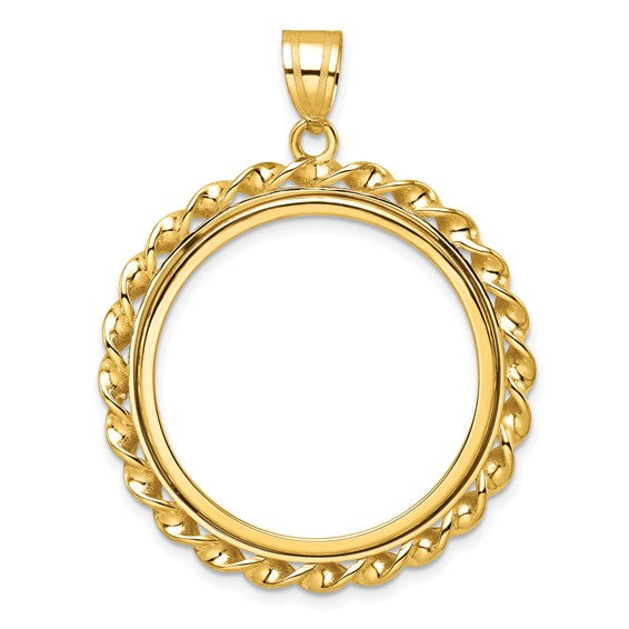Wideband Distinguished Coin Jewelry 14k Polished Wide Twisted Wire 27.0mm Prong Coin Bezel Pendant