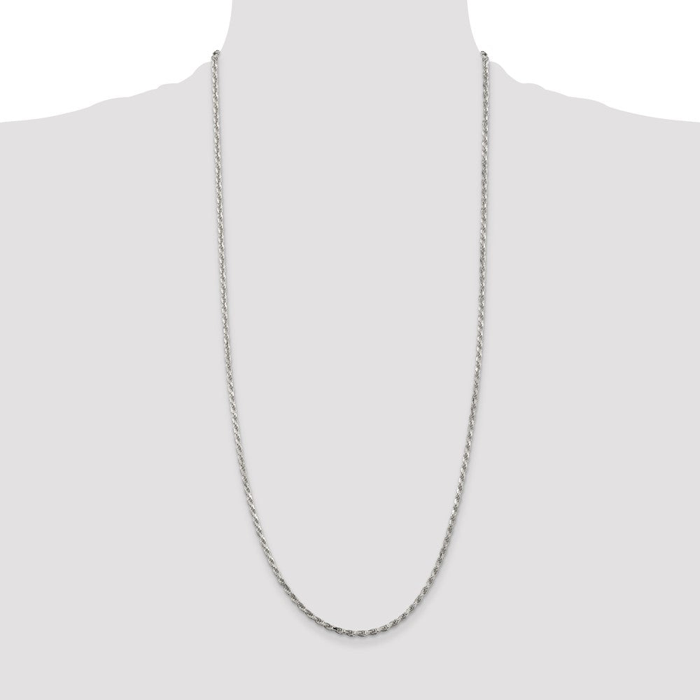 Sterling Silver Rhodium-plated 2.5mm Diamond-cut Rope Chain 30 Inches