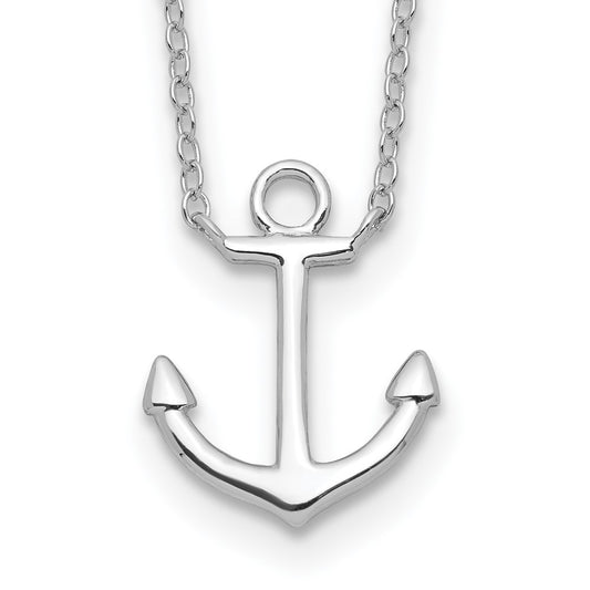Sterling Silver Rhodium-plated Anchor 16 inch with a 2 inch extention Necklace 16 Inches