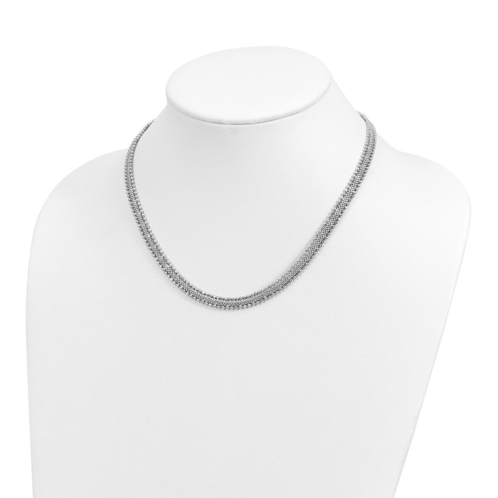 Sterling Silver Rhodium-plated Polished Beaded Necklace