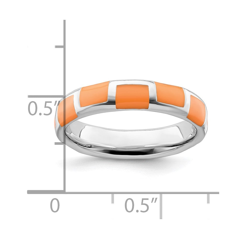 Sterling Silver Stackable Expressions Polished Orange Enameled Ring Size -8