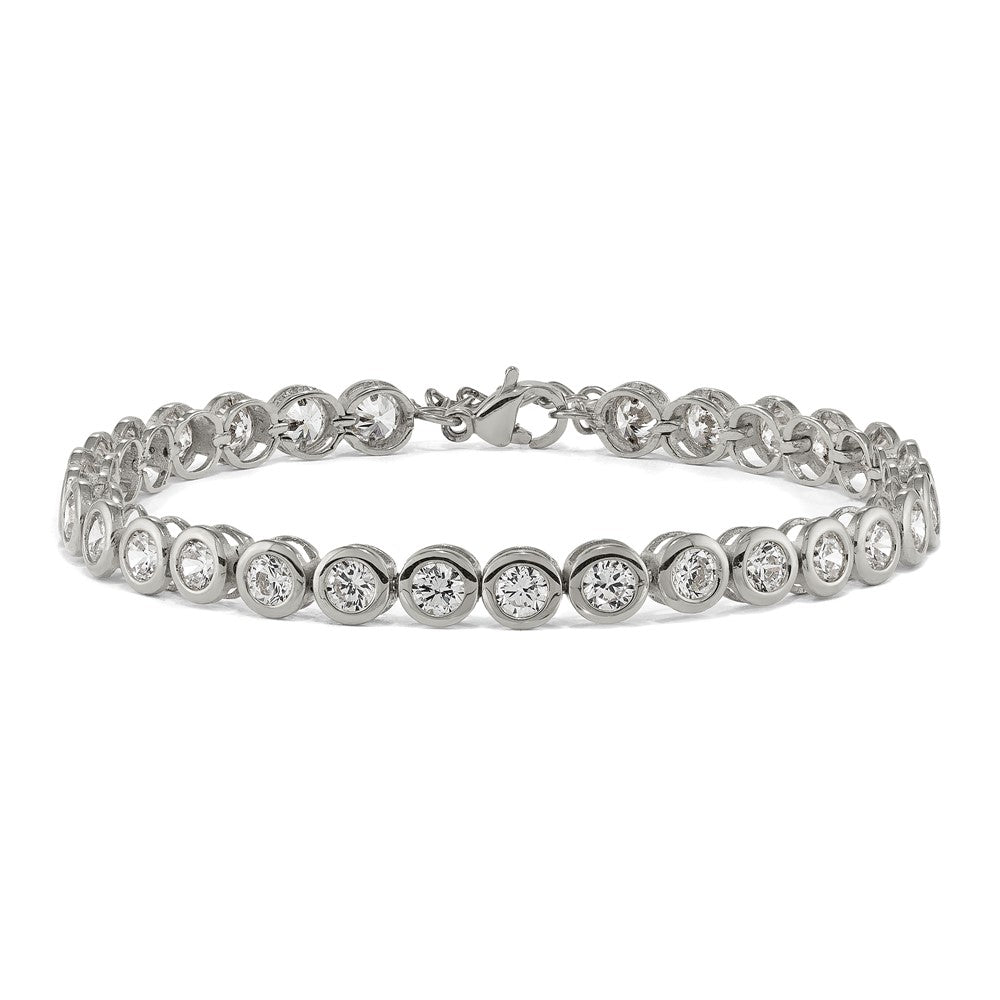 Stainless Steel Polished w/CZ 7in w/1in ext. Tennis Bracelet 7 inches