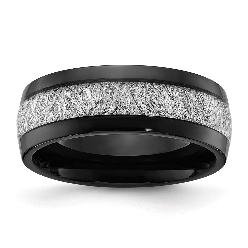 Chisel Titanium Polished Black IP-plated with Imitation Meteorite Inlay 8mm Band Size - 8