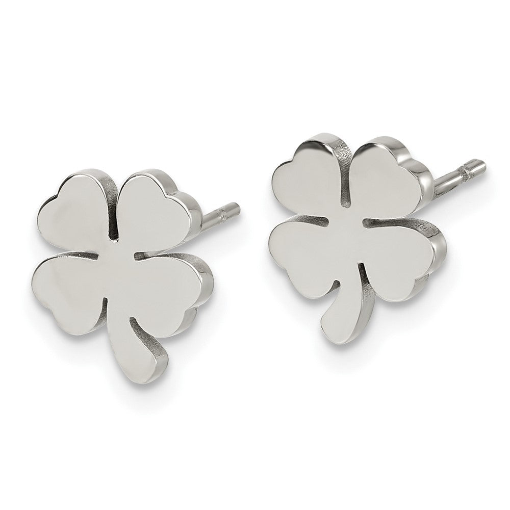Stainless Steel Polished Four Leaf Clover Post Earrings