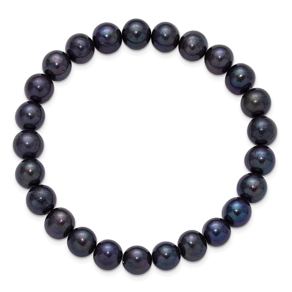 Chisel 8-9mm Black Round Freshwater Cultured Pearl 7 inch Stretch Bracelet 8 inches