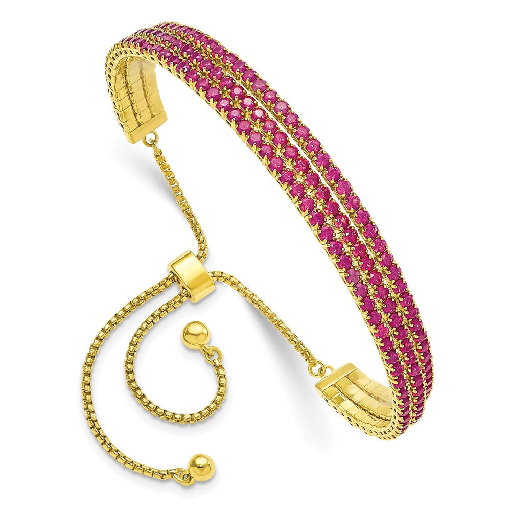 SS Gold Tone June Iridescent Pink Triple CZ Adjustable Bracelet