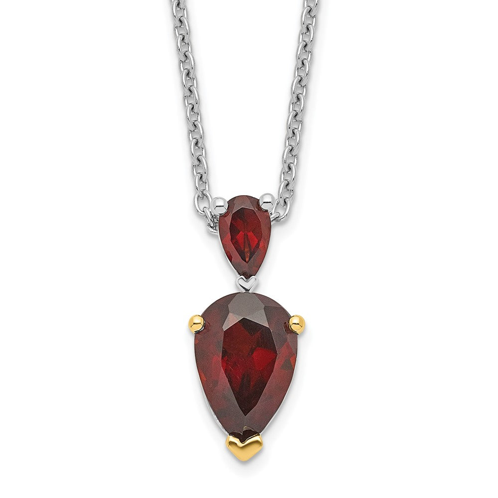 Brilliant Gemstones Sterling Silver with 14K Accent Rhodium-plated Garnet 18 Inch Necklace with 2 Inch Extender 18 Inches