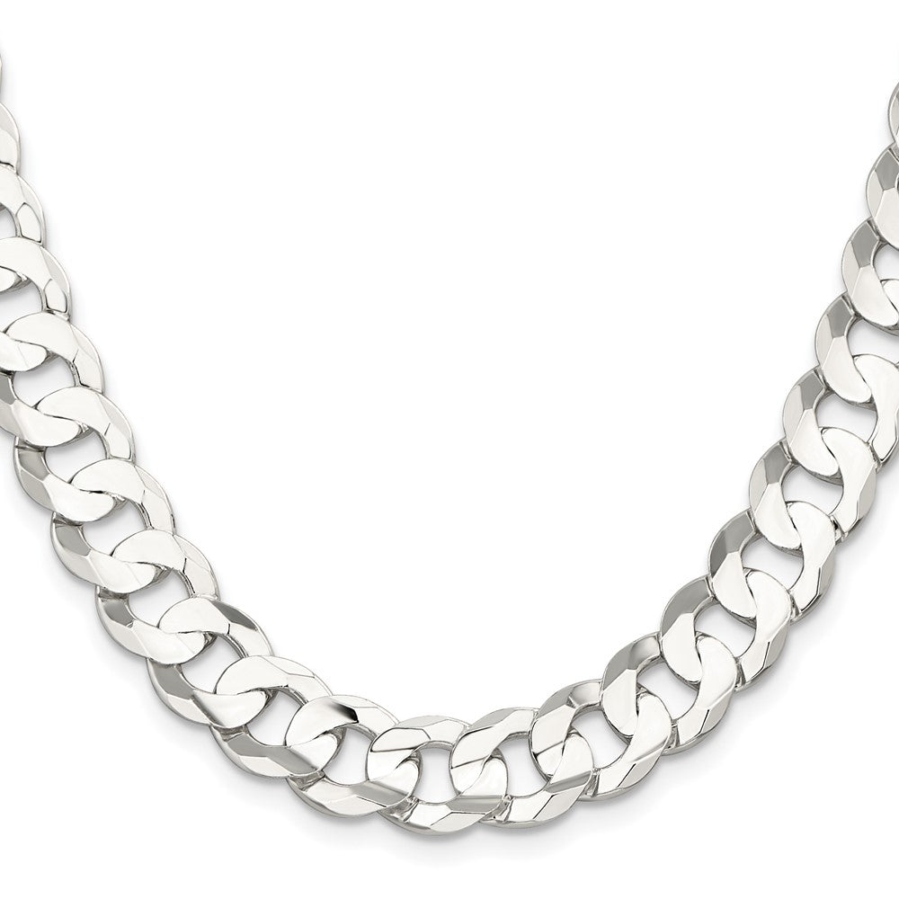 Sterling Silver 11.9mm Concave Beveled Curb Chain 22 Inches