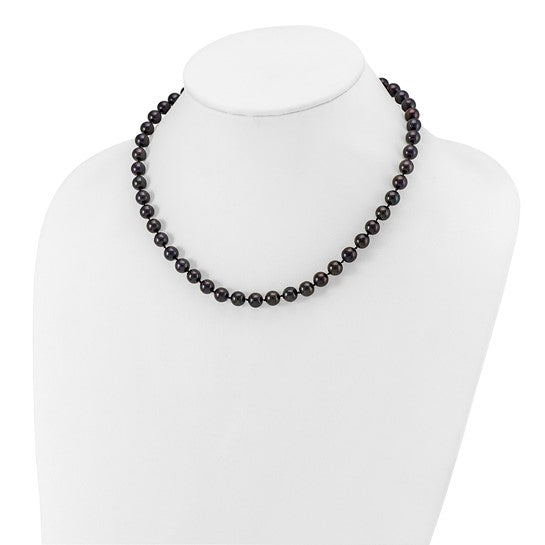 14k White Gold 7-8mm Black Round Akoya Saltwater Cultured Pearl 16 inch Necklace