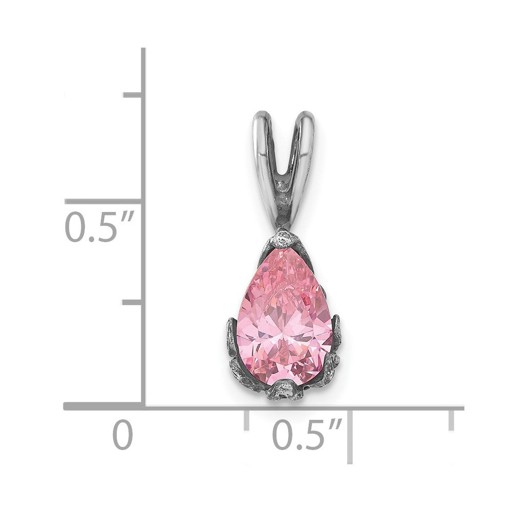 Sterling Silver Antiqued Pink CZ Pendant