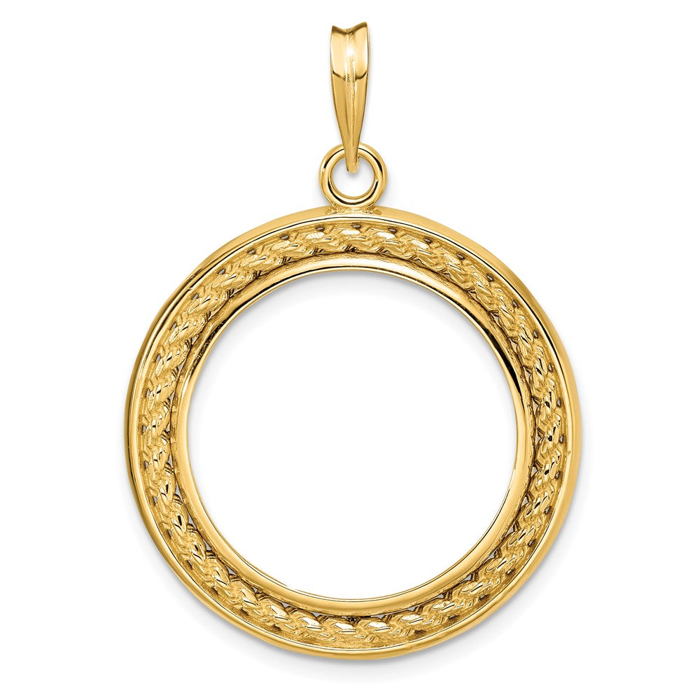 Wideband Distinguished Coin Jewelry 14k Polished Casted Rope with Bright Edge 21.6mm Prong Coin Bezel Pendant