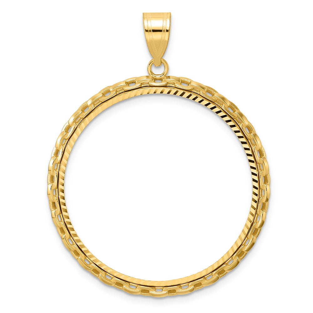 14k Diamond Cut Box with 32.0mm Prong Coin Bezel Pendant
