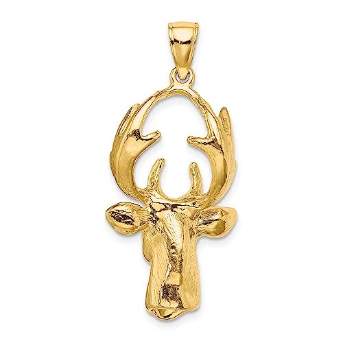 FJC Finejewelers 14k Yellow Gold 3d Deer Head with 8 Point Antlers Charm