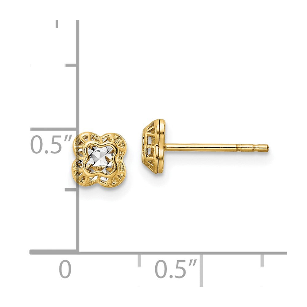 14k w/Rhodium Center Floral Shape Post Earrings