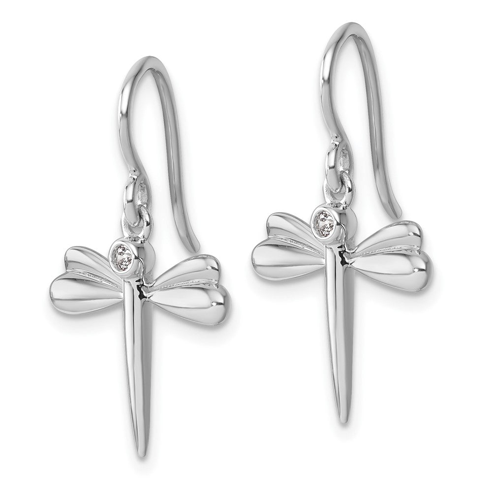 White Ice Sterling Silver Rhodium-plated Diamond Dragonfly Dangle Earrings