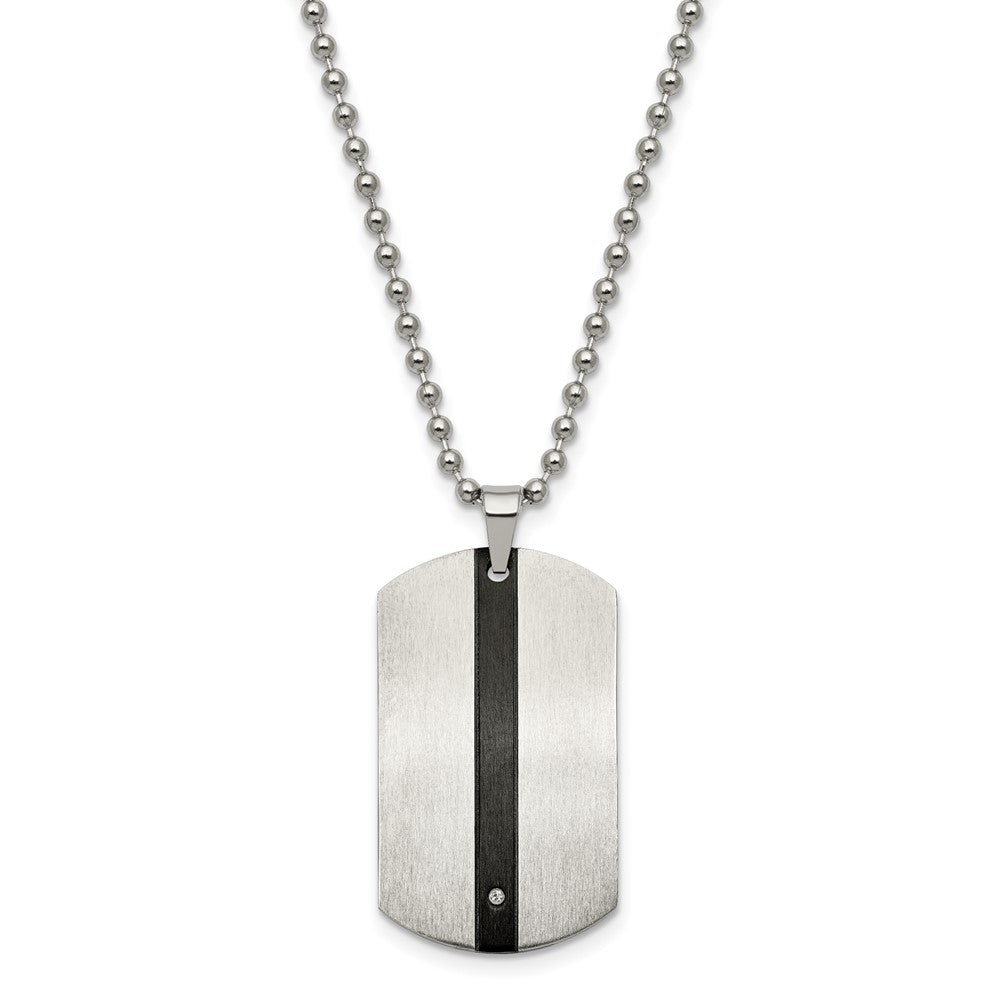 Stainless Steel Polished Black IP-plated w/CZ Eagle Dog Tag 22in Necklace