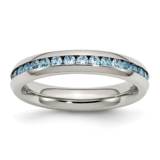 Stainless Steel Polished 4mm December Teal CZ Ring Size - 6