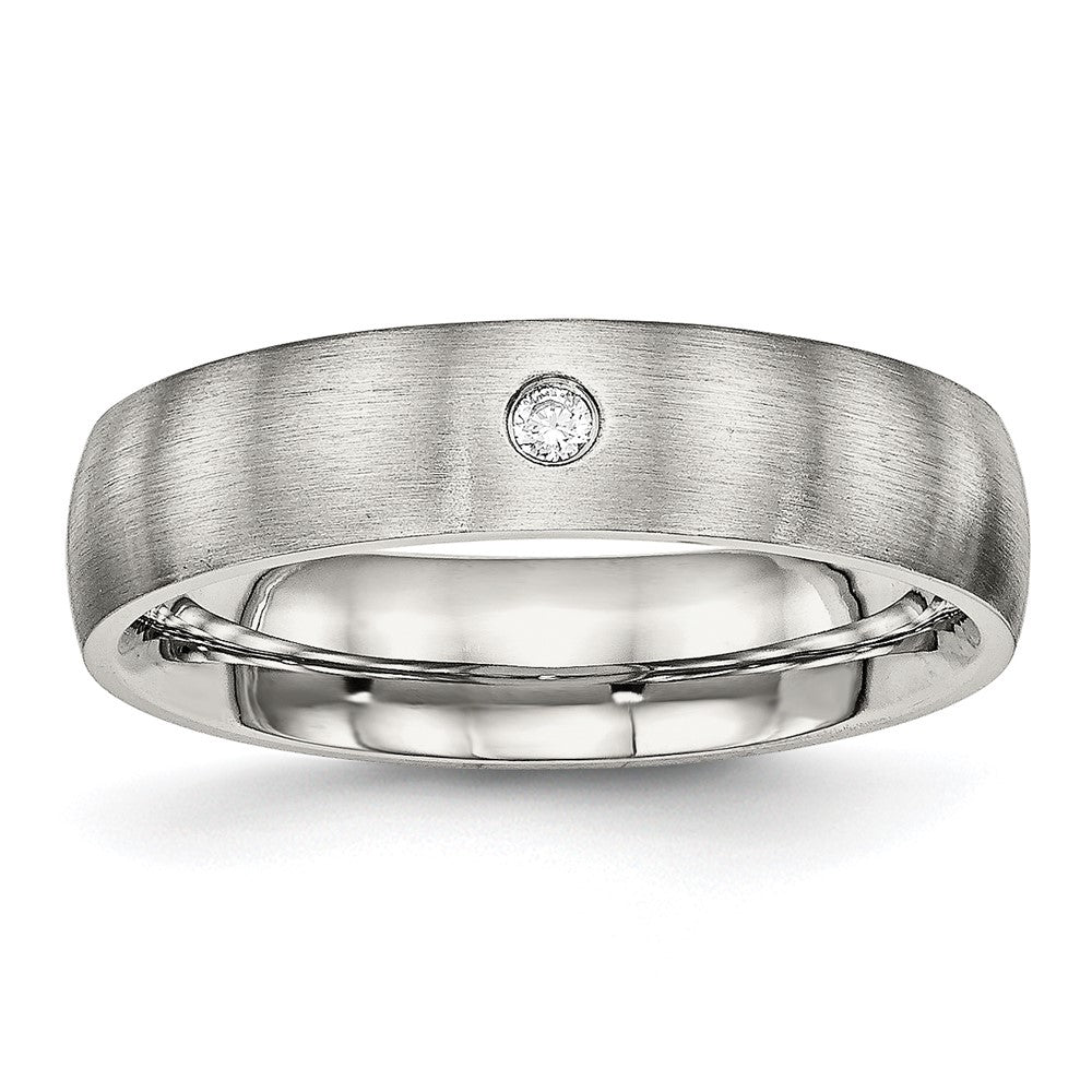 Stainless Steel Brushed w/CZ Half Round 5.5mm Band Size - 6.5