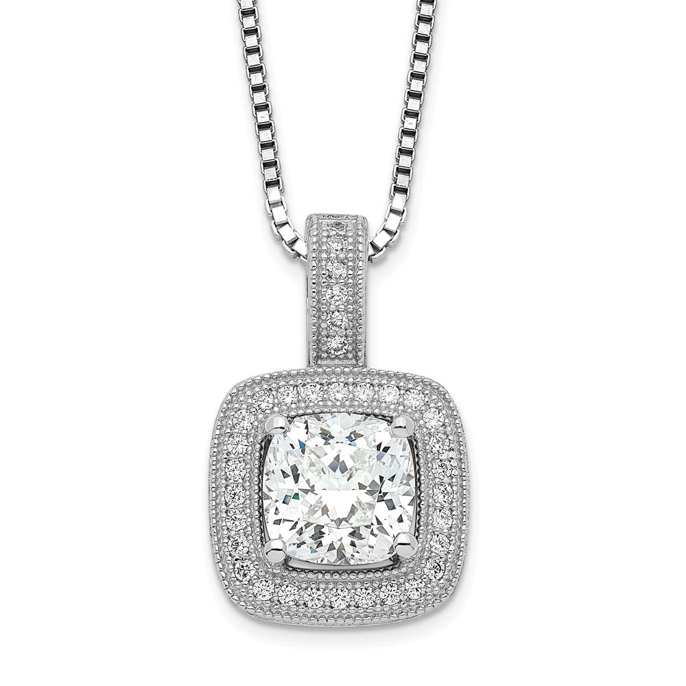 Brilliant Embers Sterling Silver Rhodium-plated 35 Stone 18 inch Halo Micro Pav‚ CZ Necklace with 2 Inch Extender 18 Inches