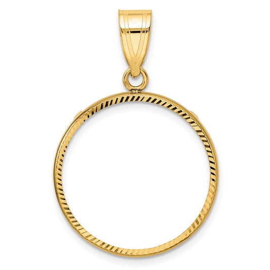 Wideband Distinguished Coin Jewelry 14k Polished and Diamond-cut 21.6mm Prong Coin Bezel Pendant
