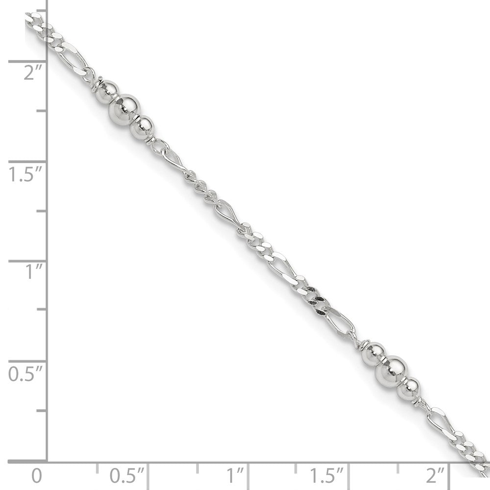 Sterling Silver Polished Bead Plus 1in ext. Anklet 9 inches