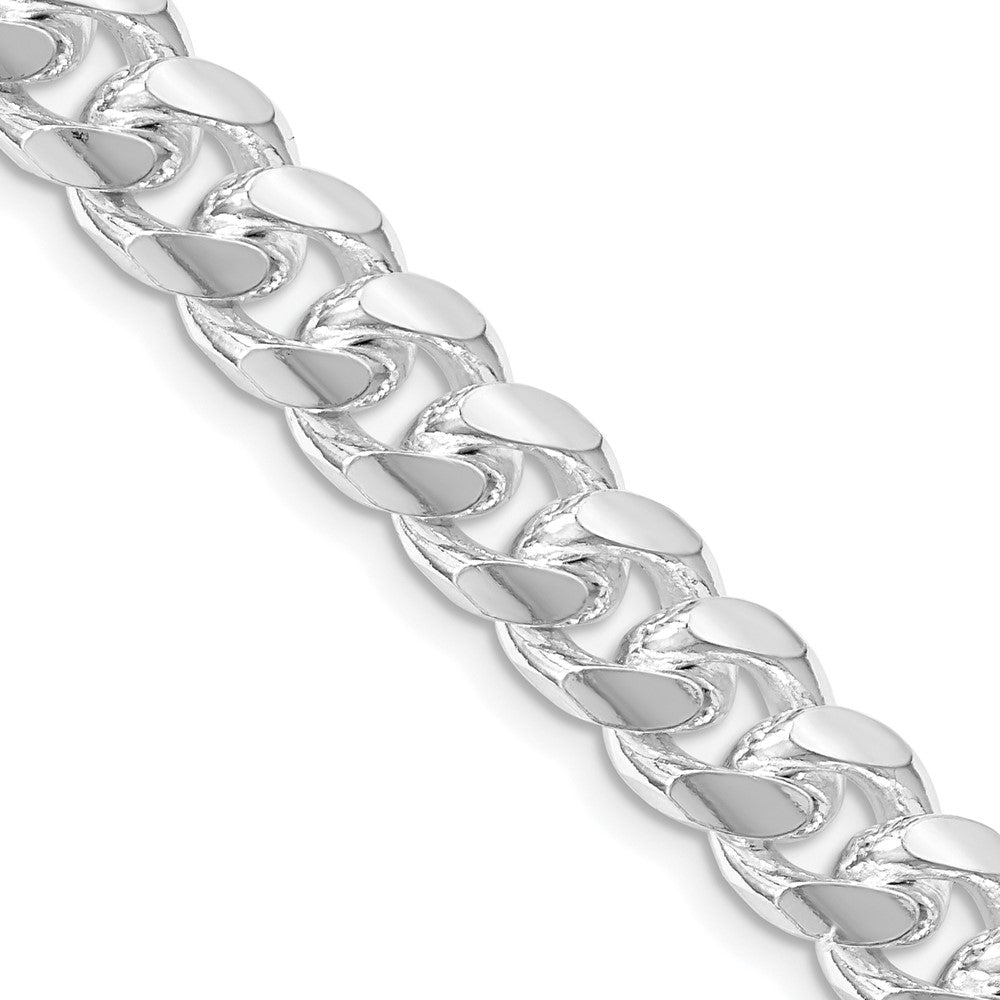 Sterling Silver Rhodium-plated 8.5mm Domed w/ Side D/C Curb Chain 24 Inches
