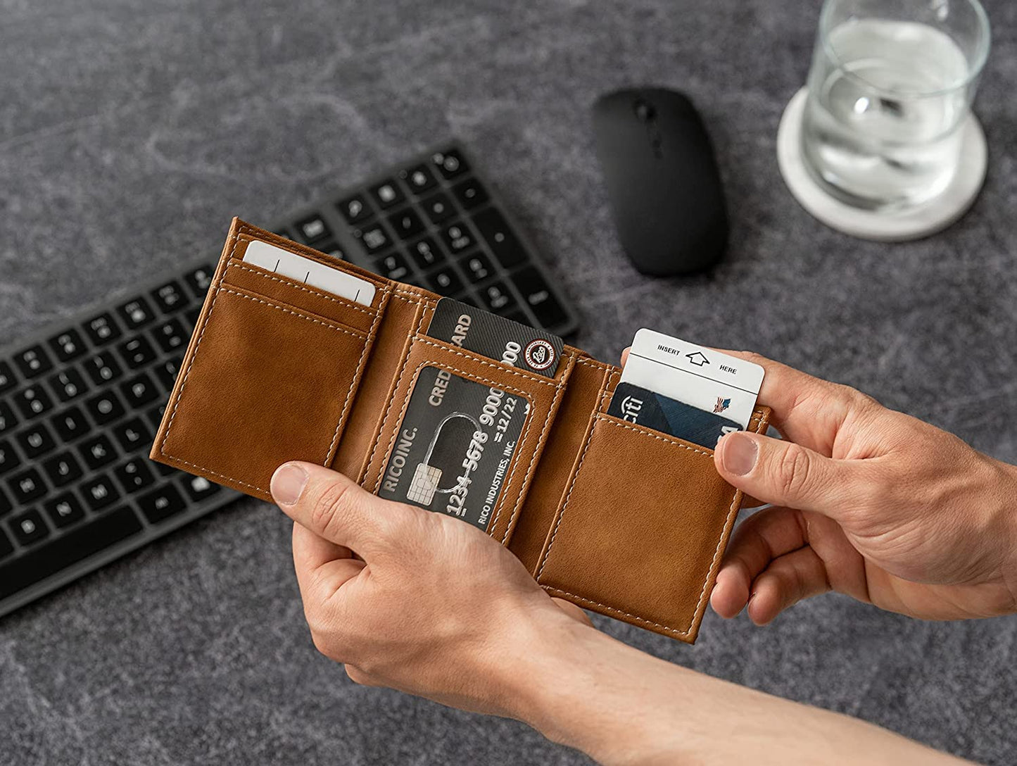 Basketball Rico Industries Brooklyn Nets Brown Laser Engraved Trifold Laser Engraved Tri-Fold Wallet - Men's Accessory