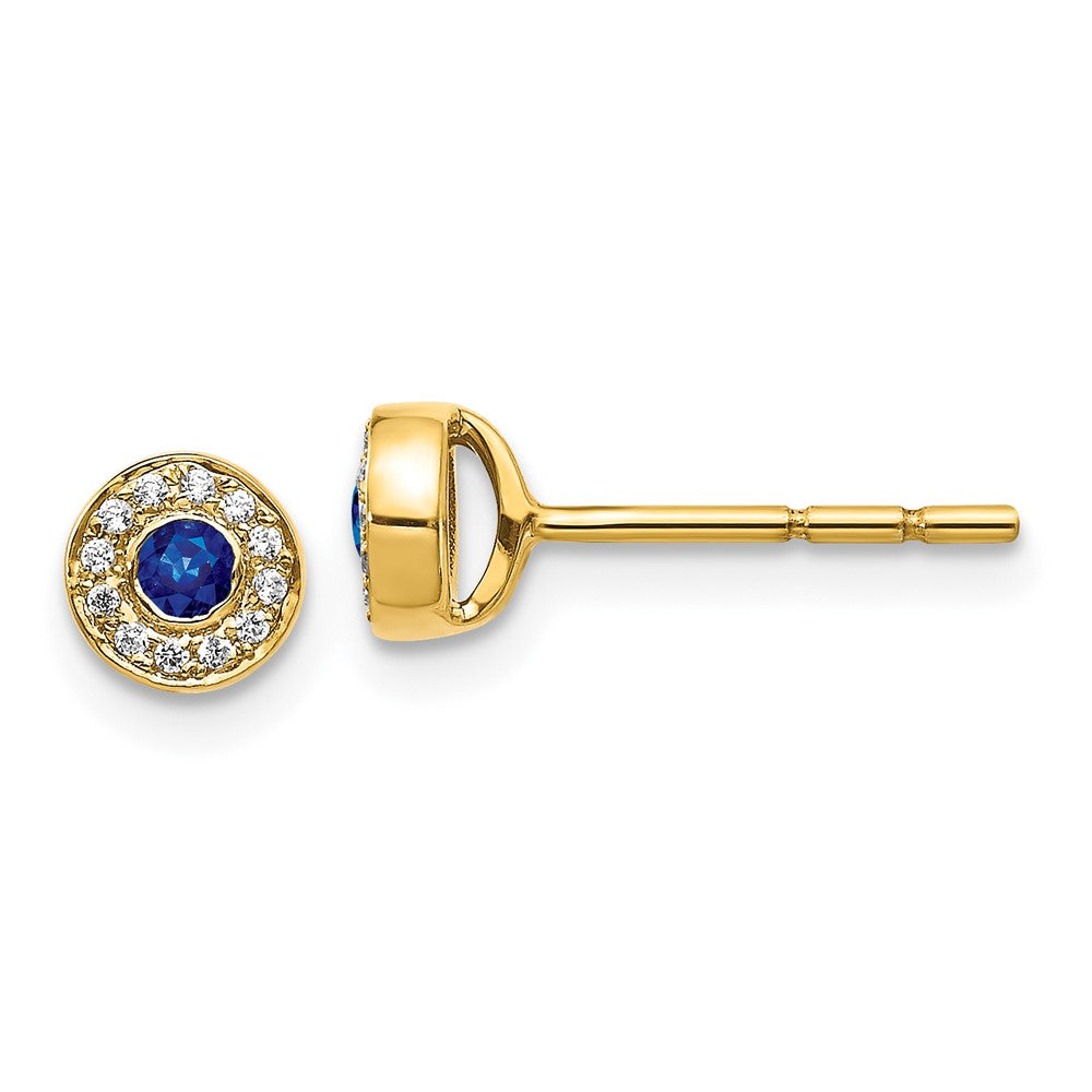 14k Diamond and Sapphire Halo Post Earrings
