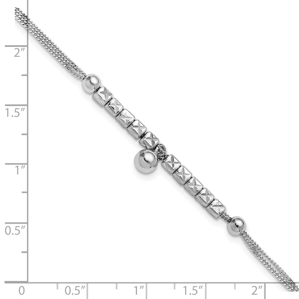 Sterling Silver RH-plat Pol. Fancy 2-strand w/1in ext. Bracelet 8  inches