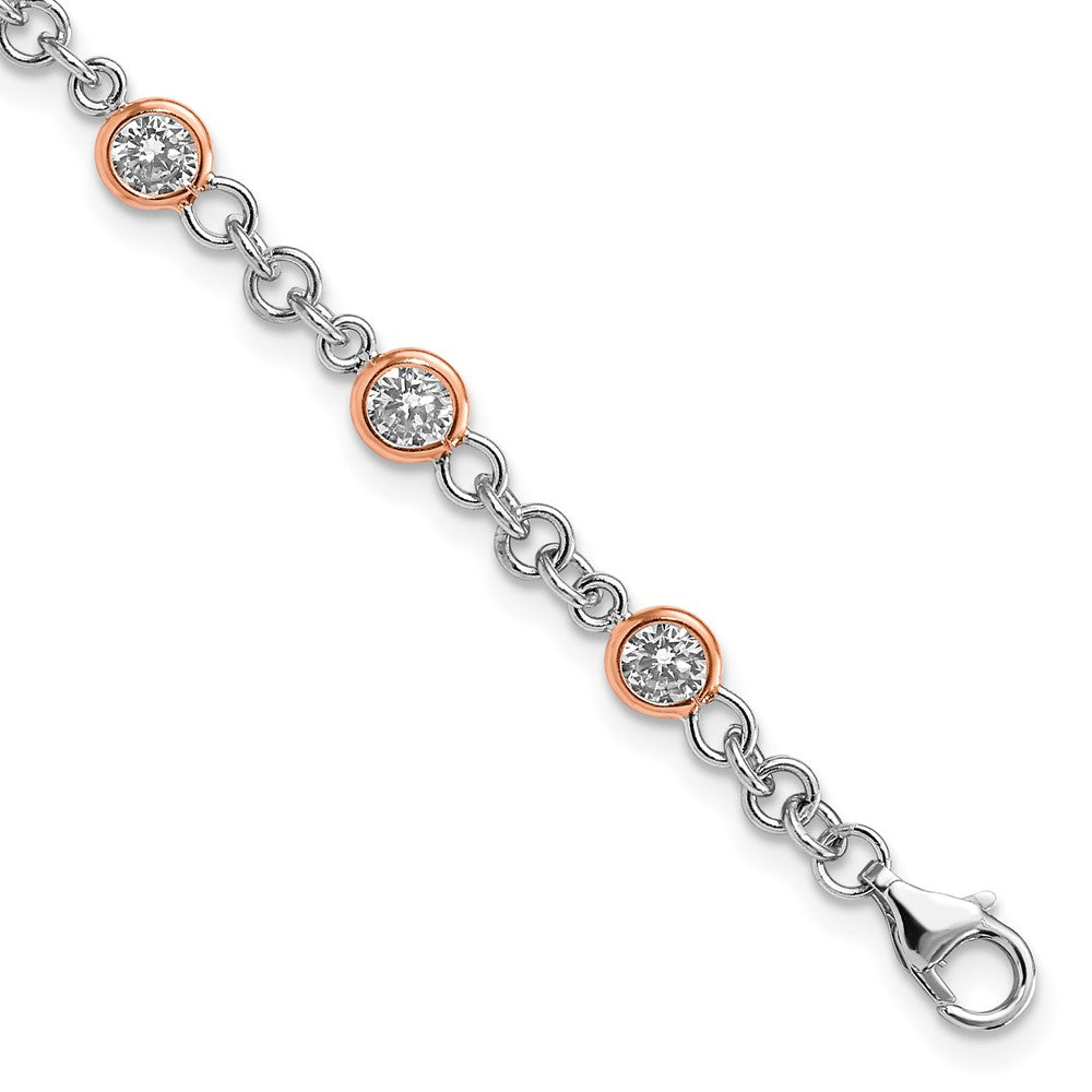 Cheryl M Sterling Silver Rhodium-plated and Rose Gold-plated Accent Brilliant-cut CZ Bezel 11 Station 7.25 Inch Bracelet 7.25 inches