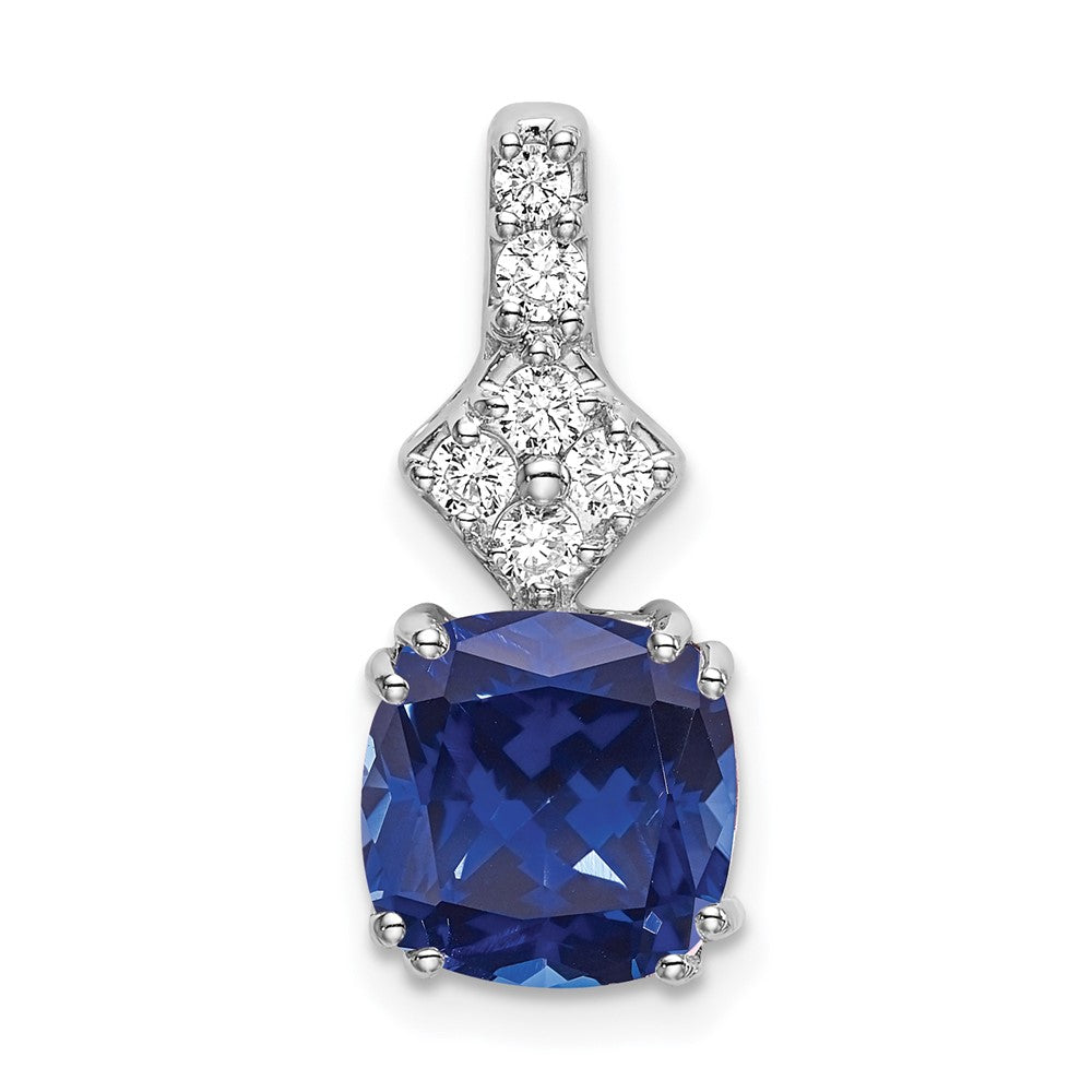14k White Gold 1/5 carat Lab Grown Diamond VS/SI+ G+ and Lab Created Blue Sapphire Pendant
