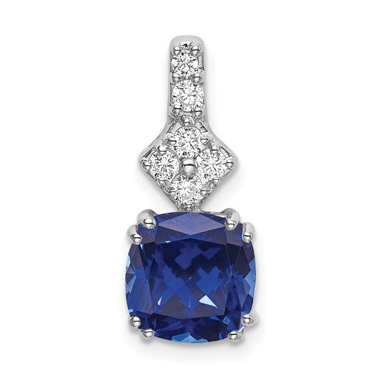 14k White Gold 1/5 carat Lab Grown Diamond VS/SI+ G+ and Lab Created Blue Sapphire Pendant