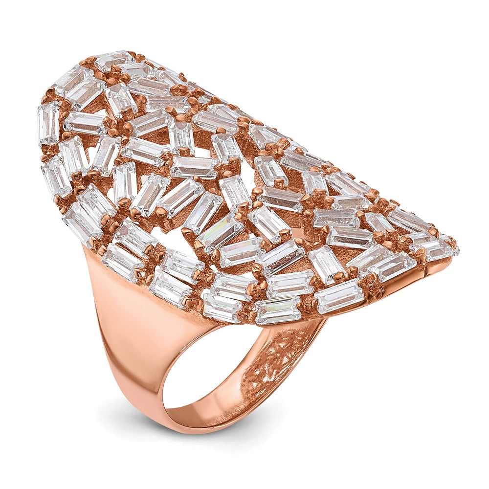 Sterling Silver Rose Gold-plated Oval Baguette Crystal Size 9 Ring