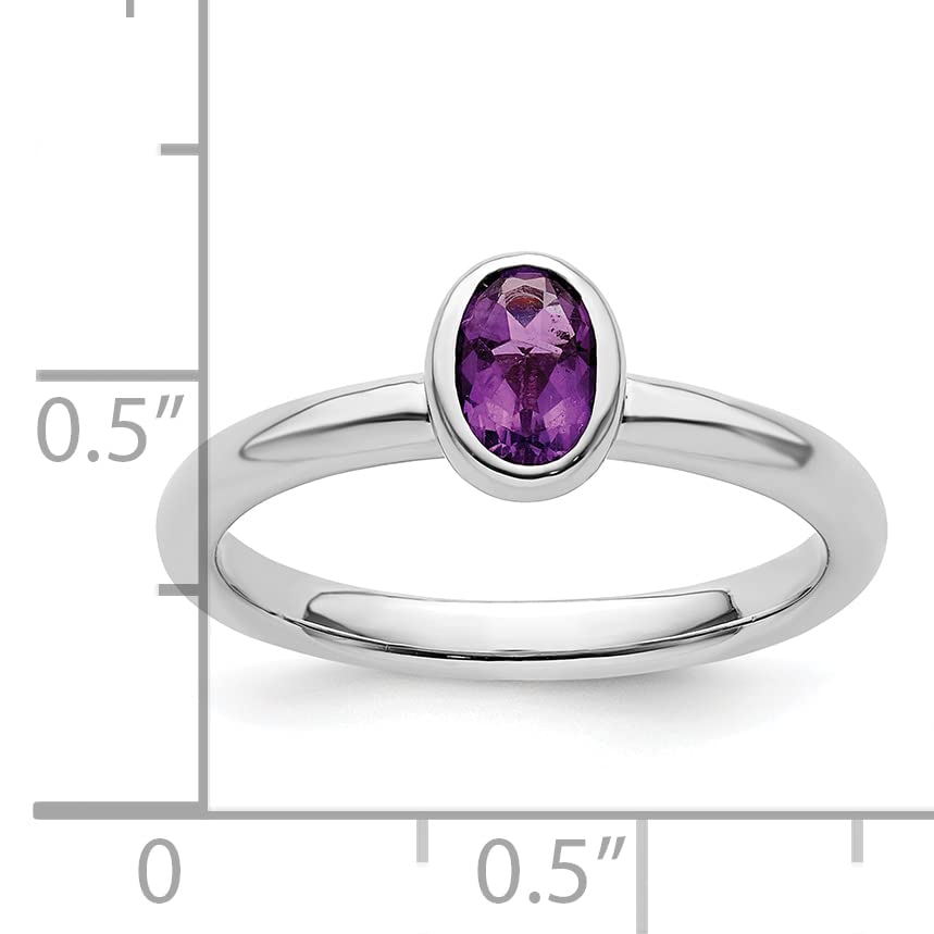 Sterling Silver Stackable Expressions Oval Amethyst Ring Size -6