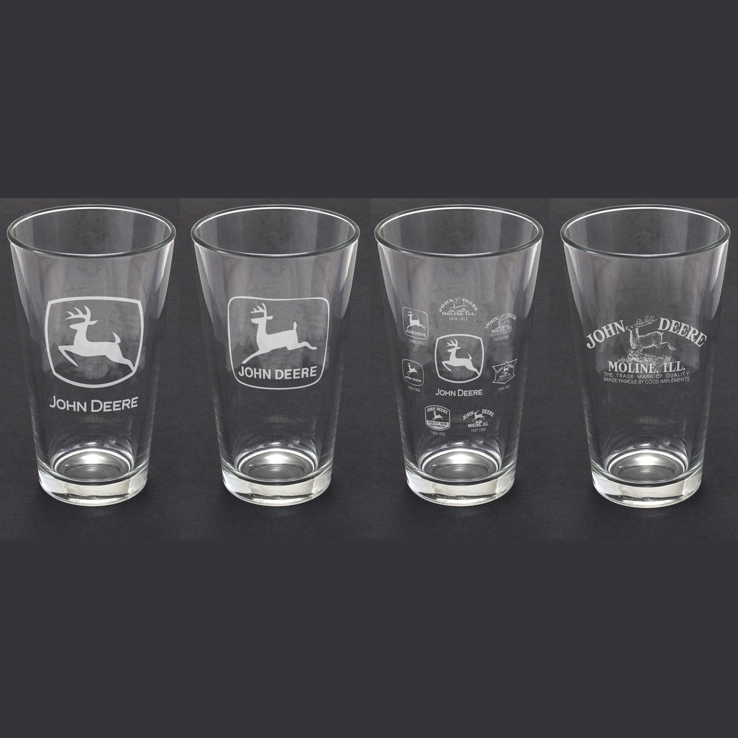 John Deere 6904 White Etched 16 ounce Set of Four Glasses Set with Different Designs