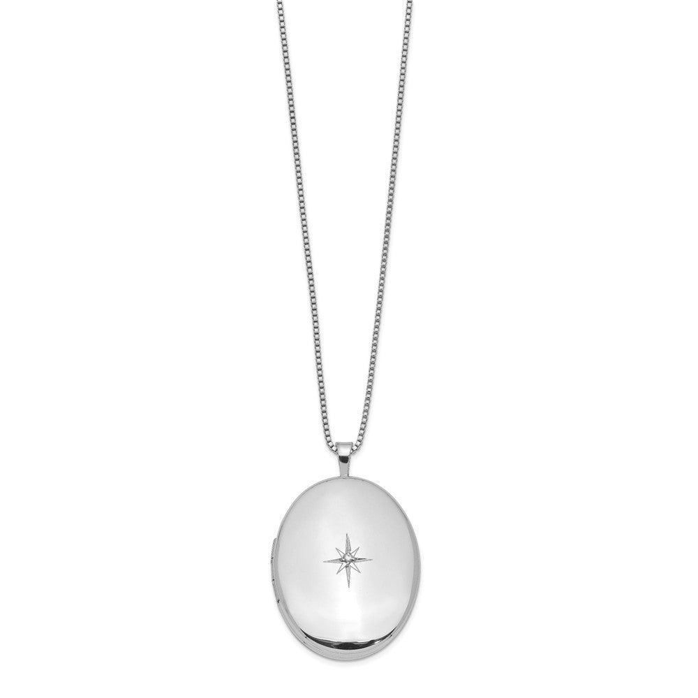 Sterling Silver Rhodium-plated Diamond 26mm Oval Locket Necklace 18 Inches