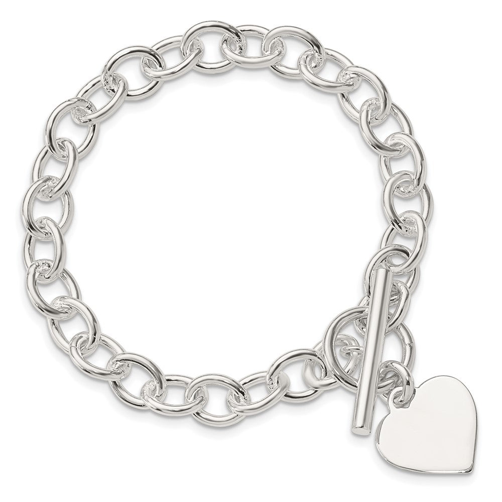 Sterling Silver Engraveable Heart Fancy Link Bracelet 7.5 inches