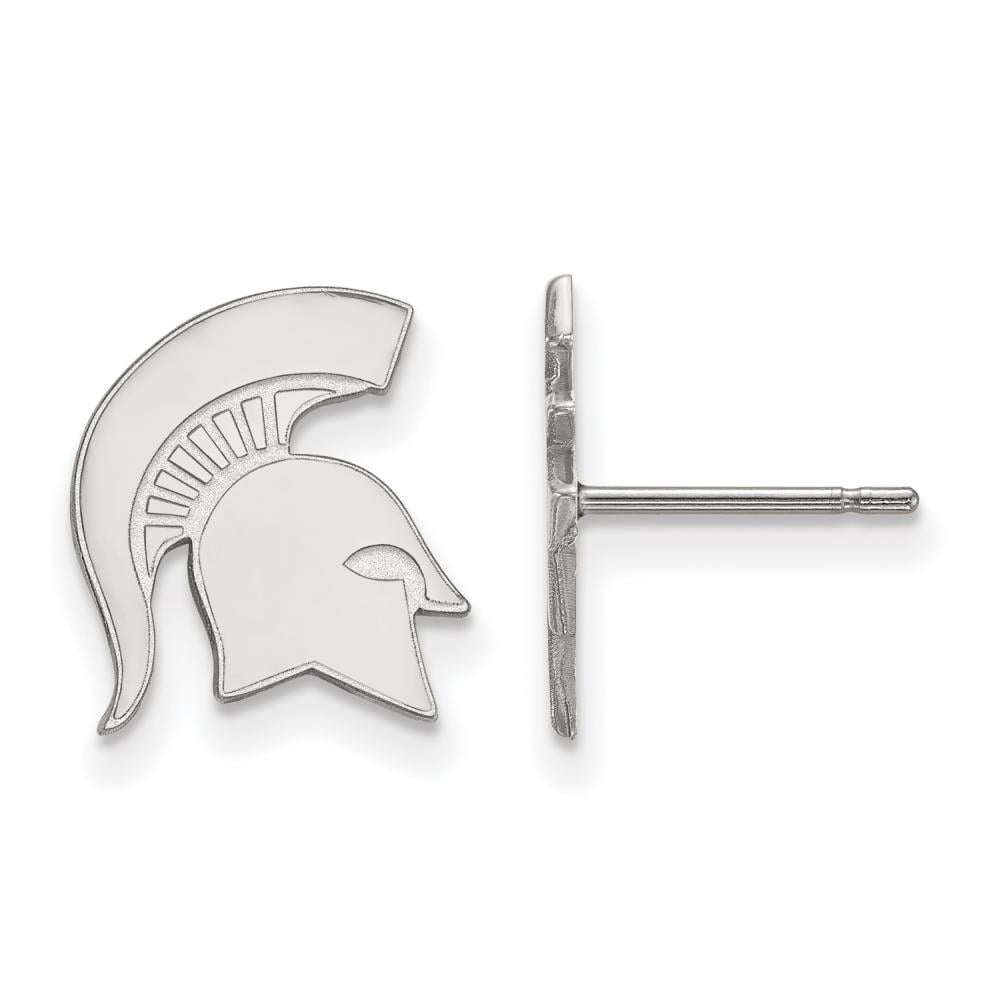Sterling Silver Rhodium-plated LogoArt Michigan State University Spartan Small Post Earrings Q-SS051MIS