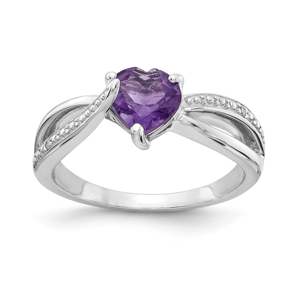 Sterling Silver Heart Shaped Amethyst & Diamond Ring
