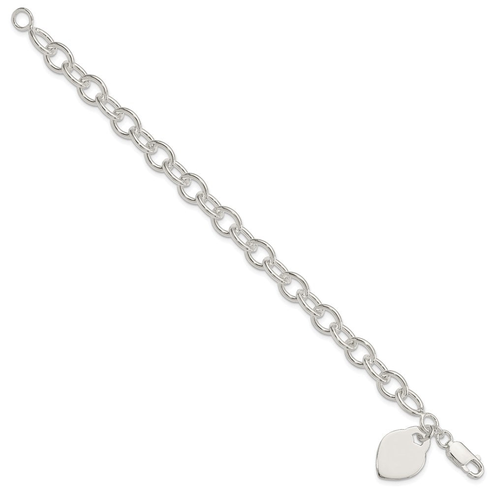 Sterling Silver Polished Engraveable Heart Bracelet 7.25 inches
