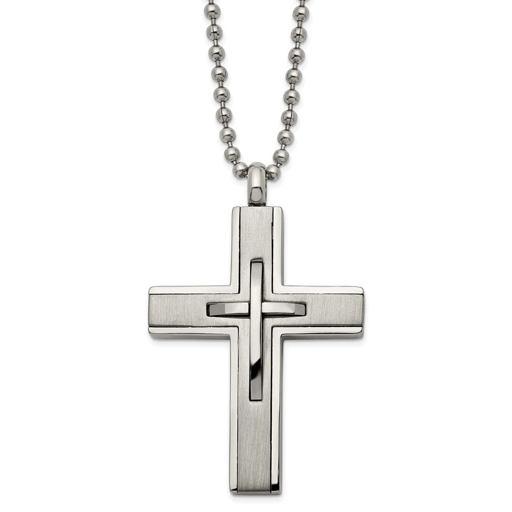 Titanium Brushed and Polished Cross 22in Necklace