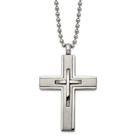Titanium Brushed and Polished Cross 22in Necklace
