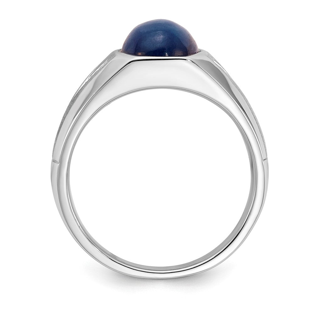 Sterling Silver Oval Shaped Blue Star & Diamond Ring