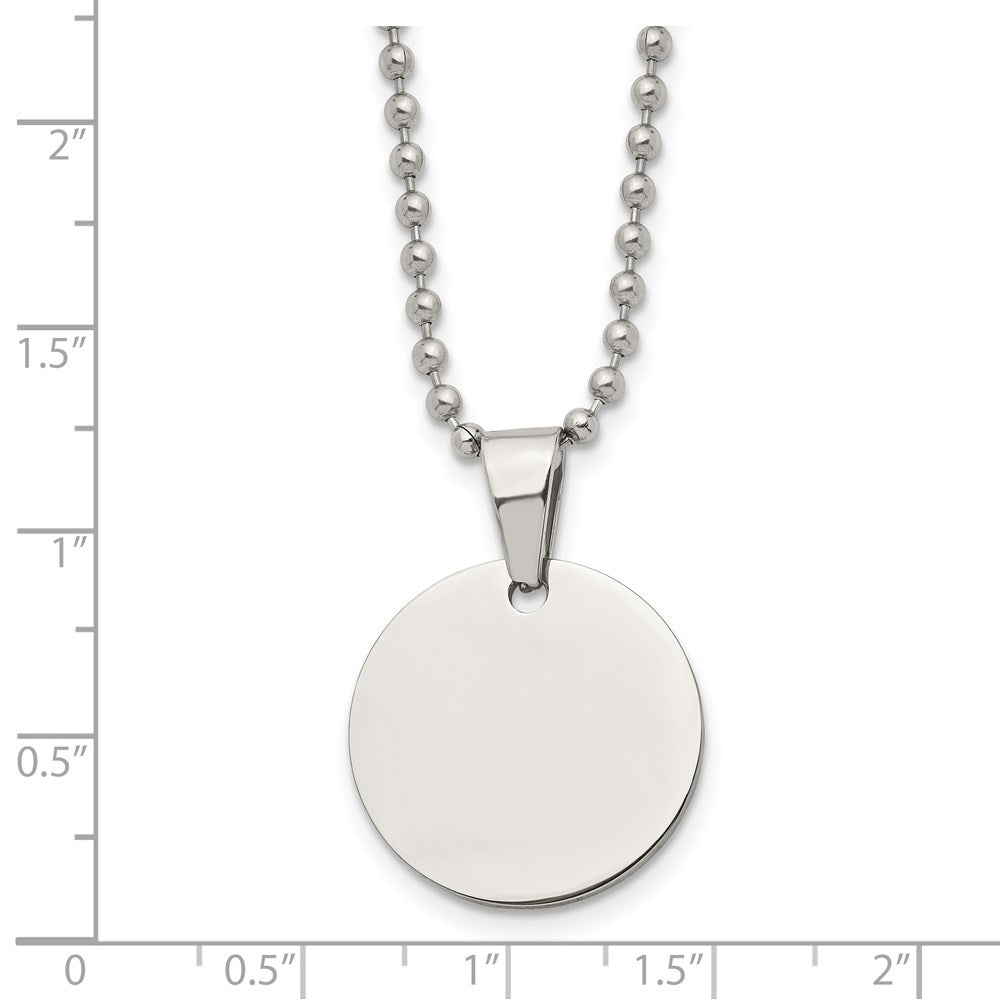 Stainless Steel Brushed & Polished Round 2mm Dog Tag 24in Necklace
