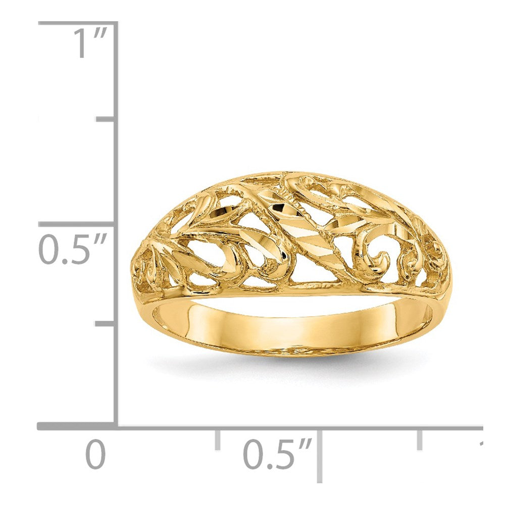 14K Paisley Diamond-cut Design Dome Ring Size 7