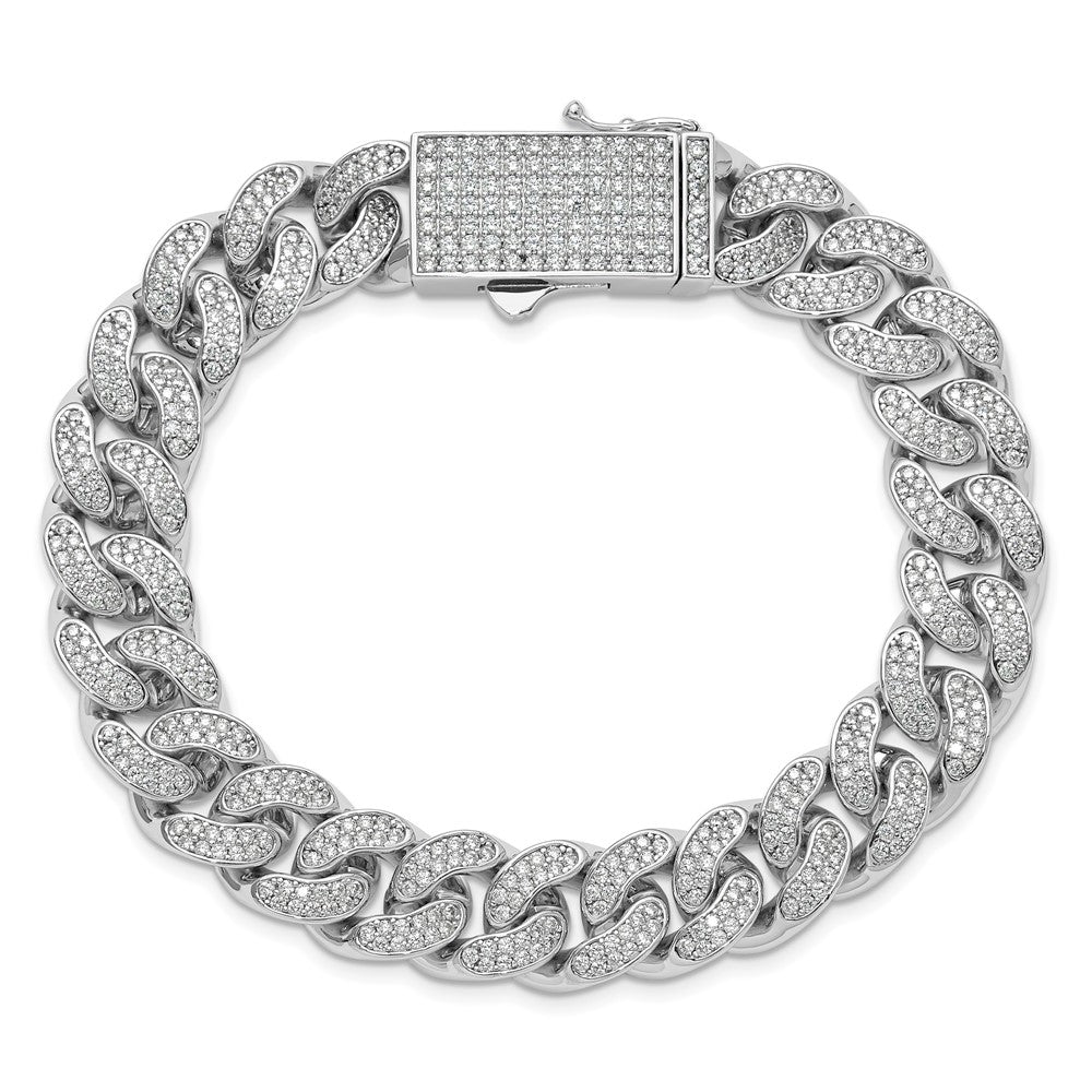 Sterling Silver Rhodium-plated CZ 8in Curb Bracelet 8.25 inches