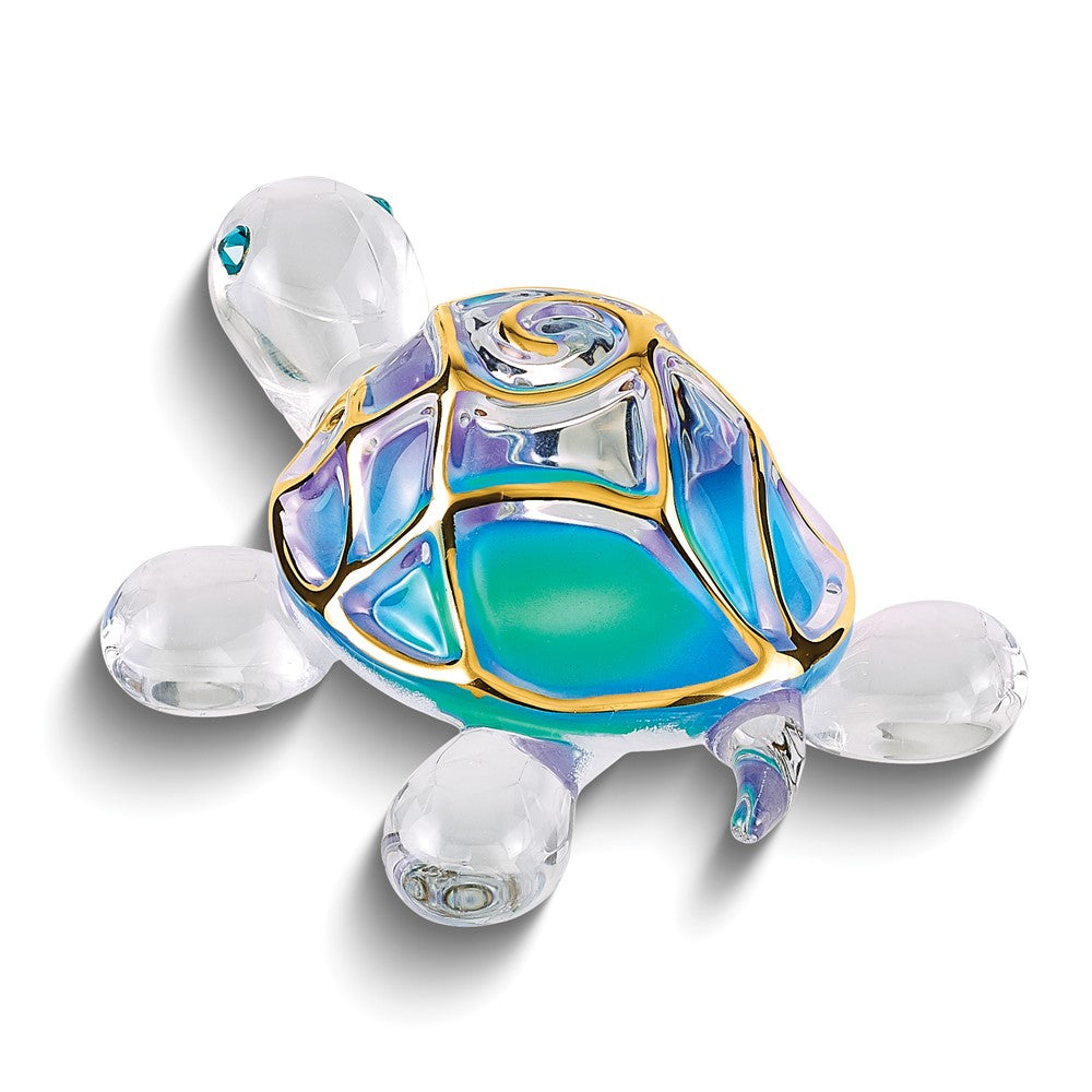 Glass Baron Tiffany the Turtle Handcrafted Glass Figurine with 22k Gold Trim